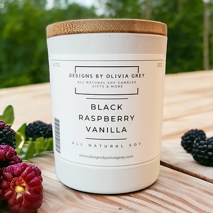 Bougie de soja naturelle à la framboise noire et à la vanille | Bougie non toxique pour la vente par Designs By Olivia Grey | All Natural Soy Candles