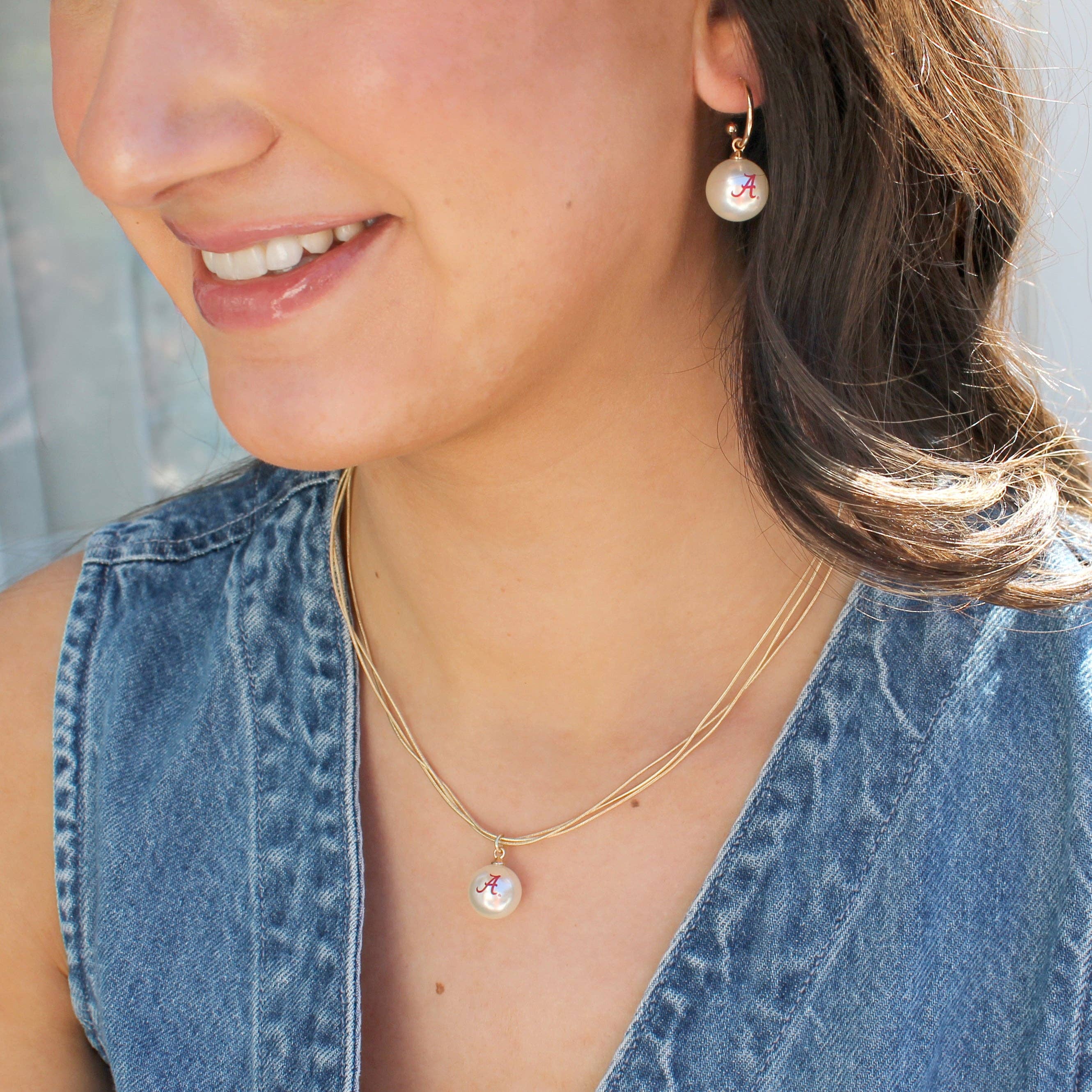 Seasons Jewelry - Wholesale Hoop Earrings - Alabama Logo Pearl Hoop Earrings2