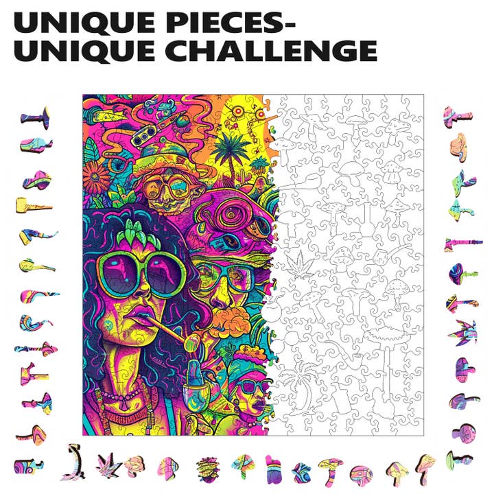 Trippy Puzzle Co - Wholesale Puzzle - Adult - Groovy Gathering Adult Wooden Jigsaw Puzzle 300PC4