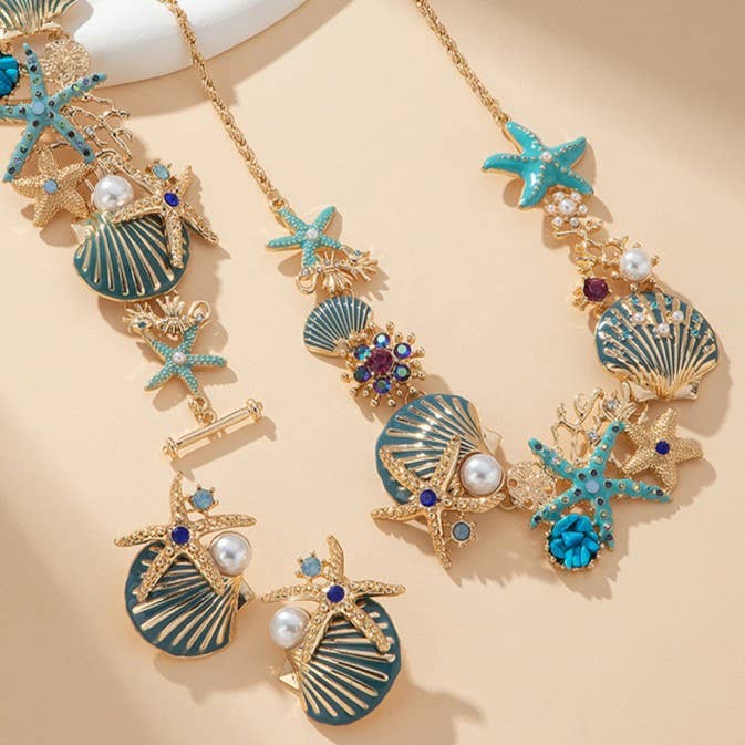 PEACH ACCESSORIES – wholesale Jewellery set – Nautical Starfish & Seashell Pearl Jewellery1