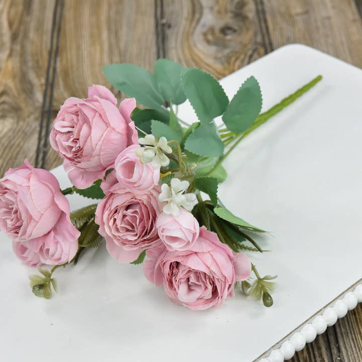 Wholesale Home Decor - Wholesale Artificial Flowers - Pink Rose Bouquet 12in