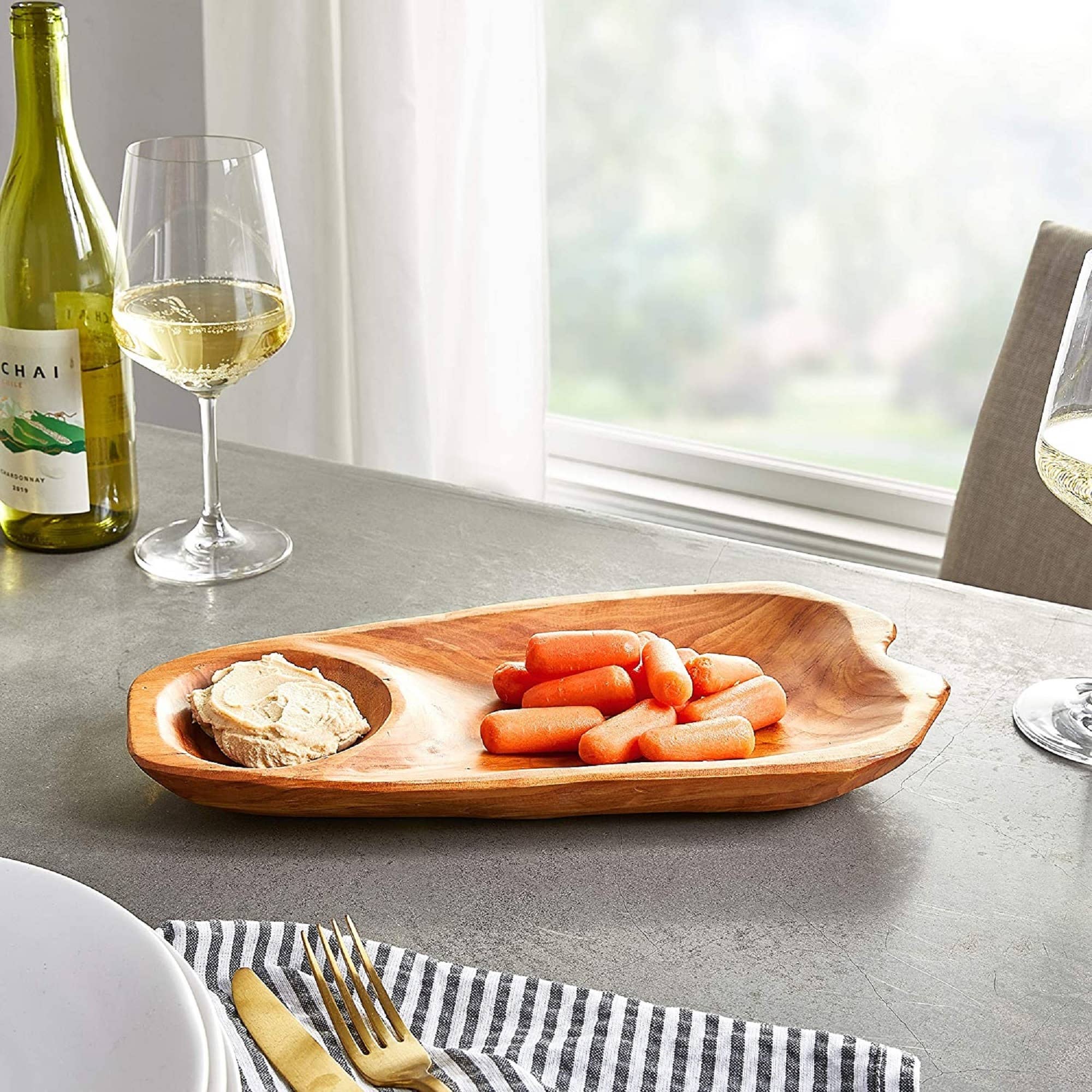 Enrico – wholesale Tallrik – 14" Rotträ Trächip & Dippfat – Rustikt Handgjort5