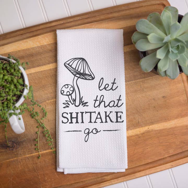 Canary Road - Wholesale Tea Towel - Let That Shitake Go Towel, Mushshroom Dish Towel