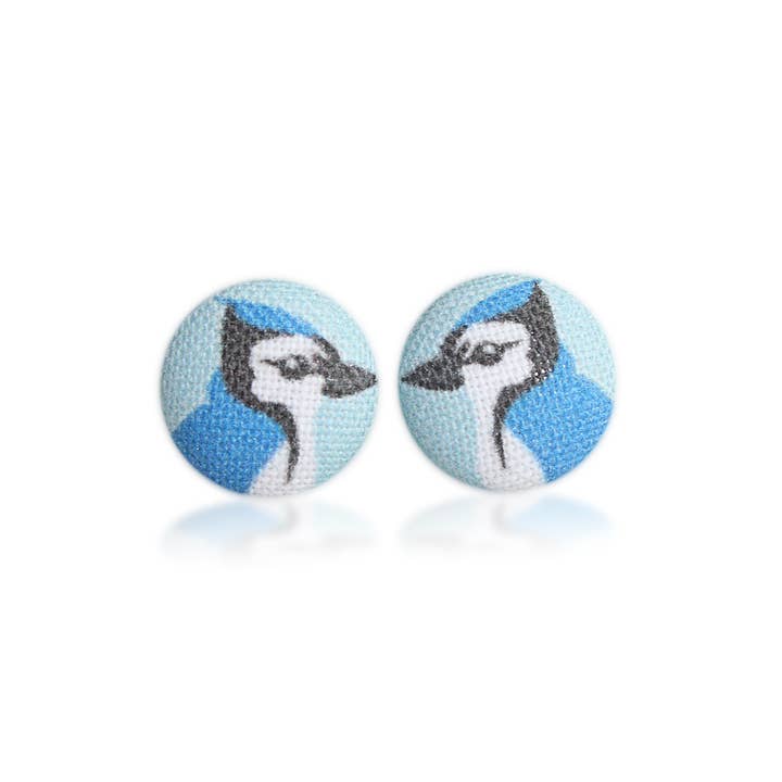 Rachel O's - Wholesale Stud/Post Earrings - Bluejay Fabric Button Earrings4