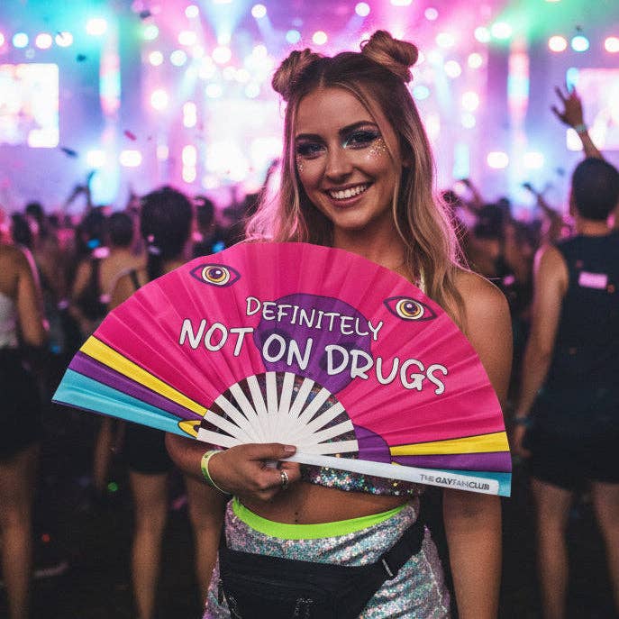 The Gay Fan Club - Wholesale Handheld Folding Fan - Definitely Not On Drugs Fan1