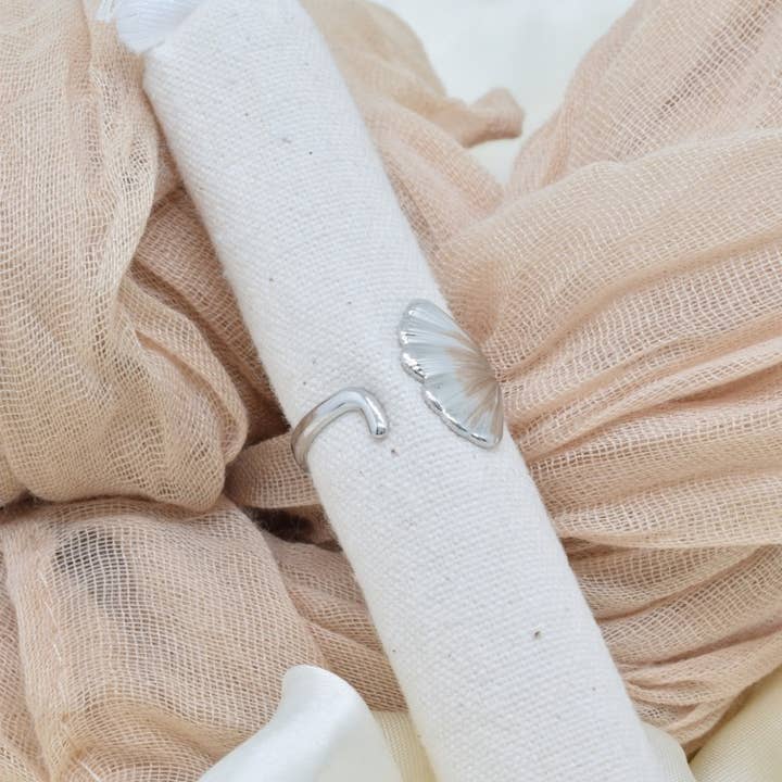 Kapyco - Wholesale Band/Stacked Ring - Ginkgo leaf ring in stainless steel - BG3102713