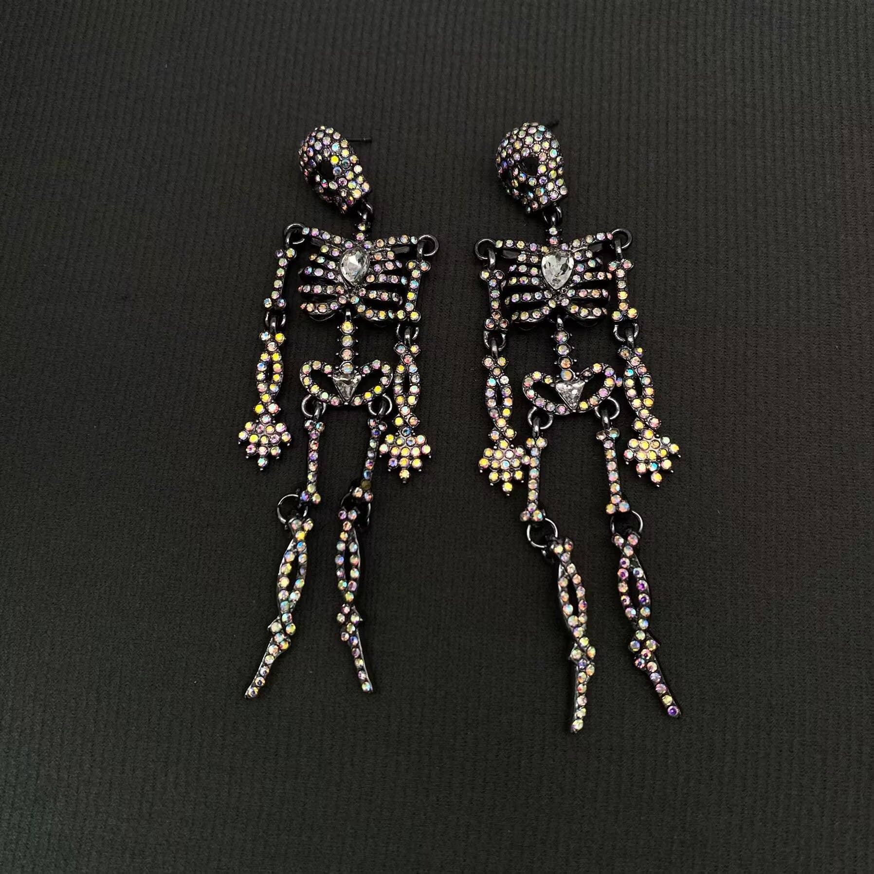 Mio Queena - Wholesale Hangende/ronde oorbellen - Halloween Strass Schedel Skelet Hangende Oorbellen - GT1
