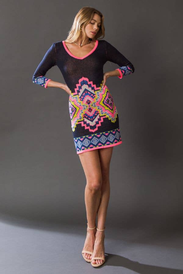 MARINE Een gebreide mini-sweaterjurk met jacquardmotief - SW3206 voor groothandel op Faire