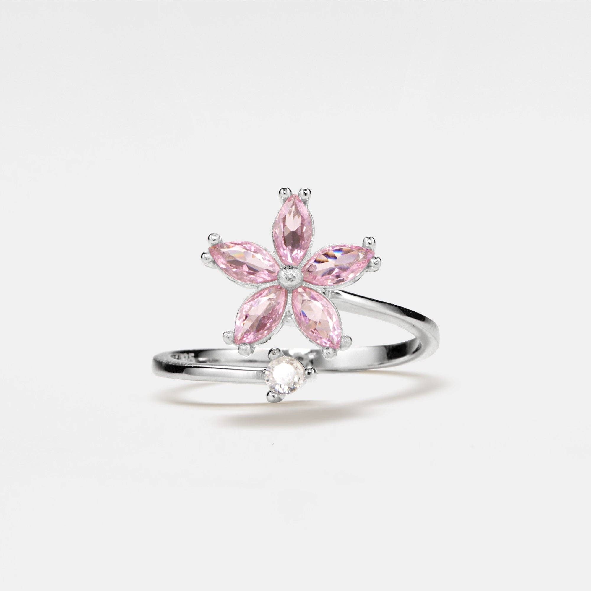 Perimade & Co. LLC - Wholesale Multi-Stone Ring - Pink Flower Fidget Spinner Ring in 925 Sterling Silver1