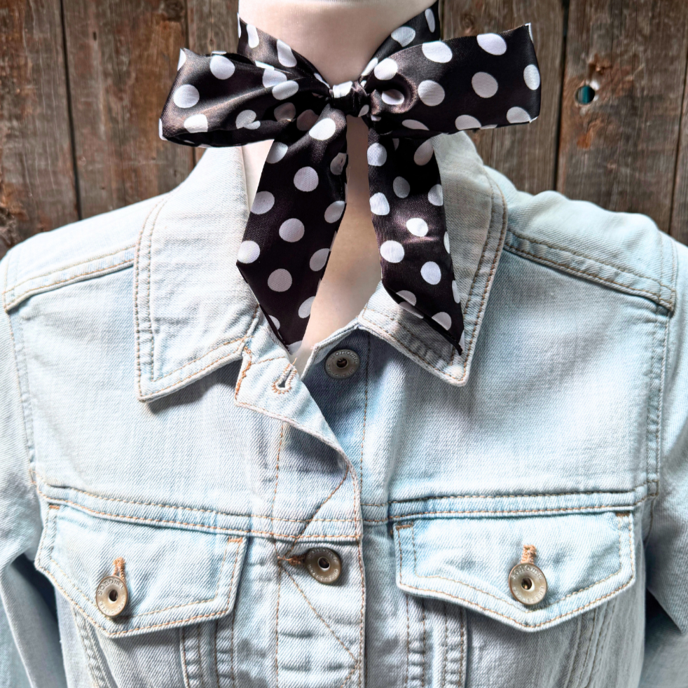 Rodeo Drive - Wholesale Scarf - Unisex - Black and White Western Skinny Mini Wild Rag Scarf / Cowgirl Necktie #TW3311