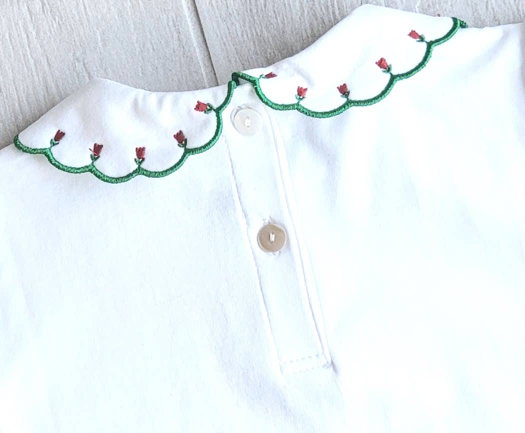 Marco and Lizzy – Engroshandel T-shirt - Børn – Klassiske toppe Hvid Pima bomuld piger top med røde tulipaner1