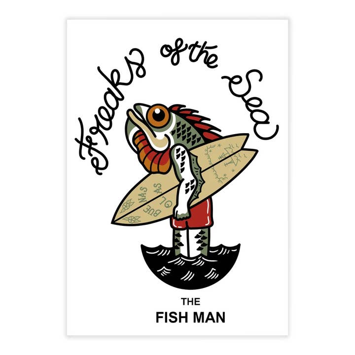 Fish man sticker for wholesale by Buenas Olas
