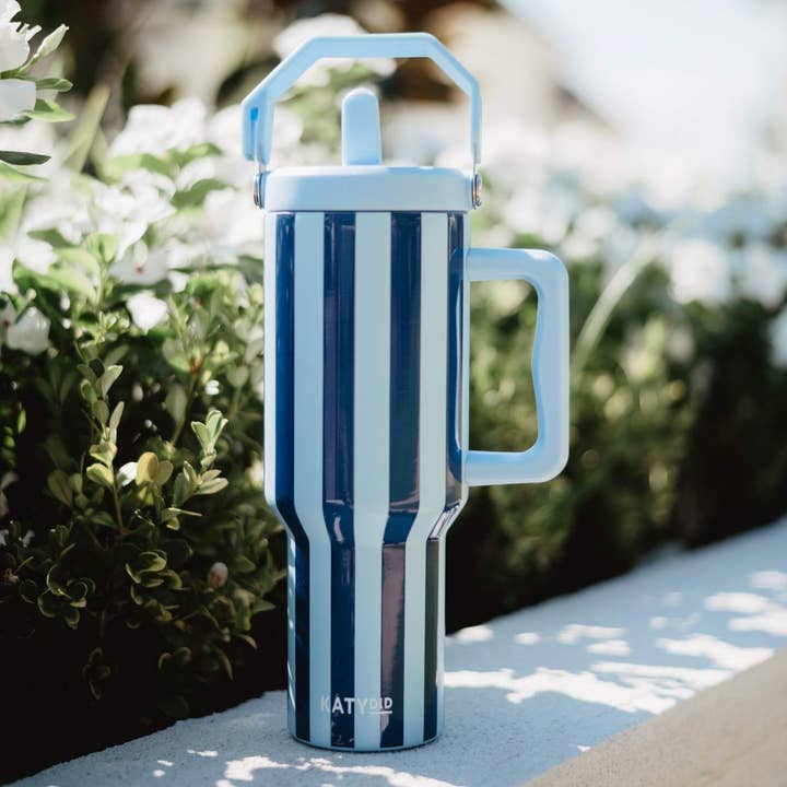 Light Blue and Navy Striped 38 Oz Cabana Jug Tumbler for wholesale by Katydid