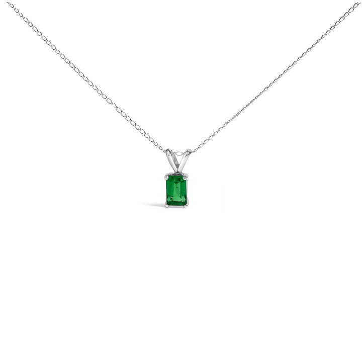 14K Gold 6x4MM Green Emerald Solitaire Pendant Necklace for wholesale by Infinite Jewels