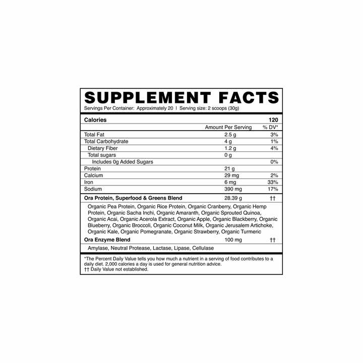 Ora Organic - Wholesale Protein/Superfood Powder - So Lean & So Clean - Protein Powder - Vanilla Chai 20 serv