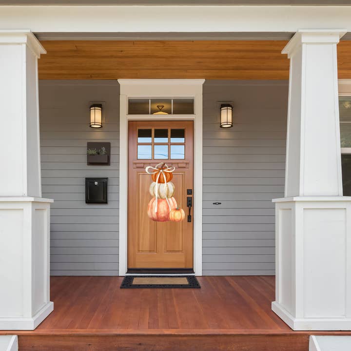 UV Printed 24" Door Hanger with Gloss Finish & Beaded Handle - Pumpkin Topiary for wholesale by Thomas and Lee Company