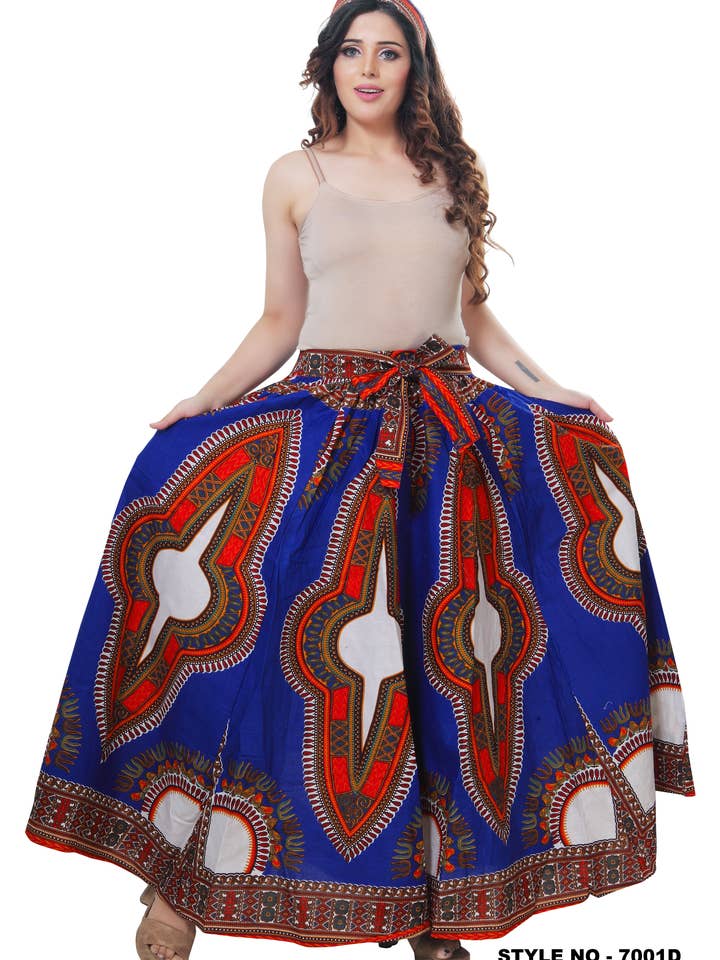 KaraChic - Wholesale Skirt - Women's - 7001D - 8 Panel Dashiki Print Skirt - Authentic African Wax (3-PCS PRE-PACK) - $25 Each5