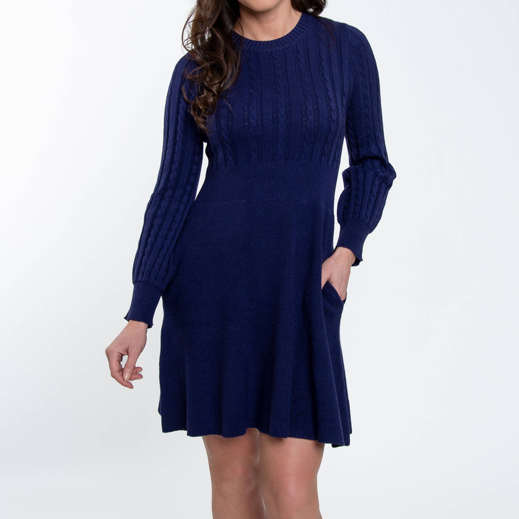 Elsie & Zoey - Wholesale Dress - Women's - Sheena Crew Neck Cable Knit Long Sleeve Sweater Dress13