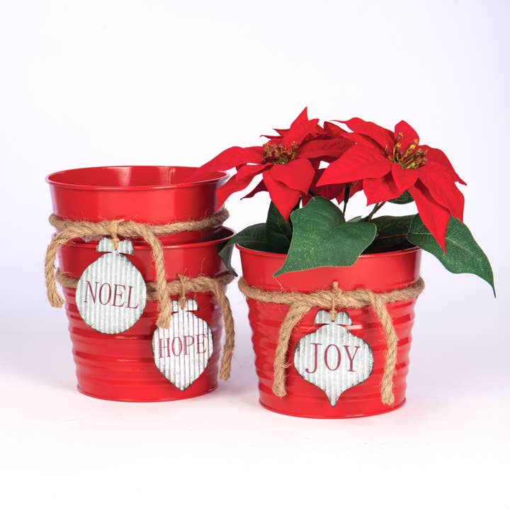 Willow Group - Wholesale Plant Pot - Tin Planters- 3 assorted designs- Christmas2
