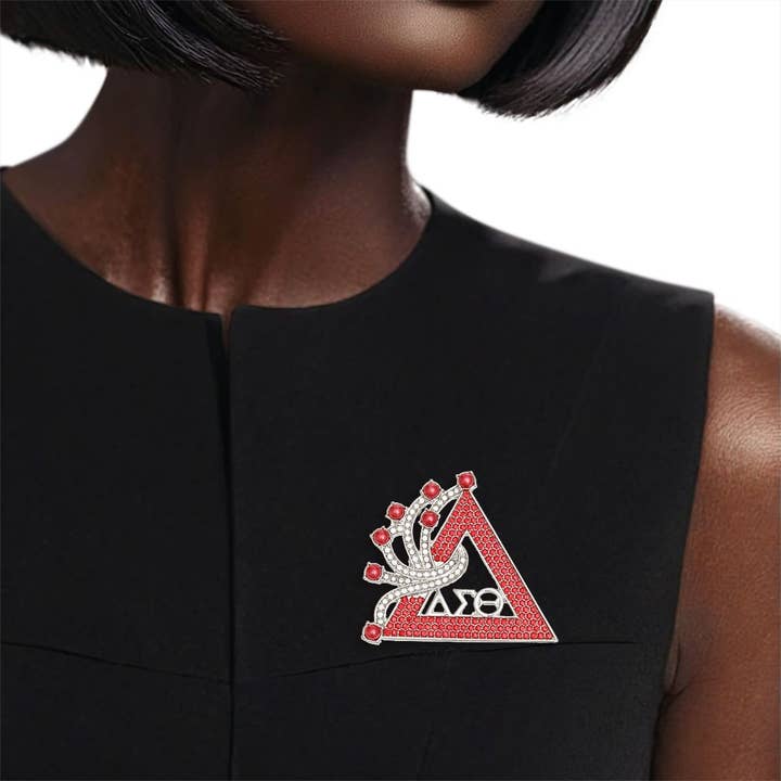 DST Sorority Red Silver Delta Brooch Pin for Women for wholesale by PinktownUSA