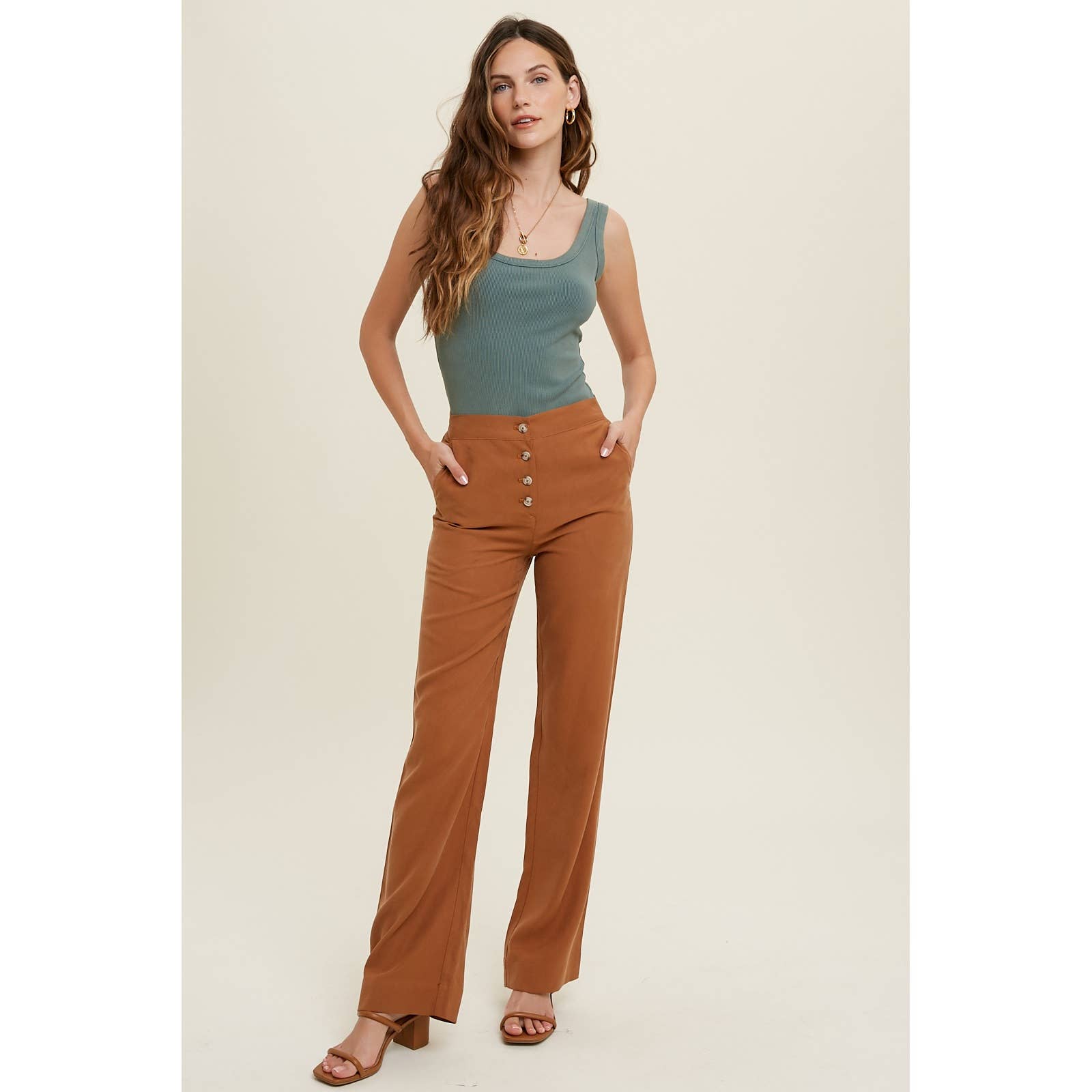 Wishlist Apparel - Wholesale Pants - Women's - BUTTON-UP DETAIL PANTS WITH POCKETS / WL22-73244
