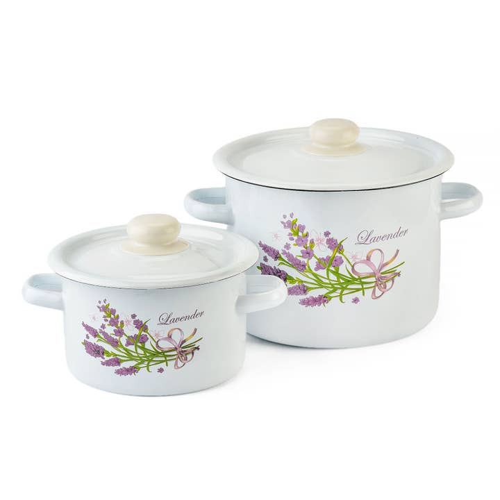 STP - Wholesale Cooking Pot - Lavender Bouquet Enamelware Pot Set of 2