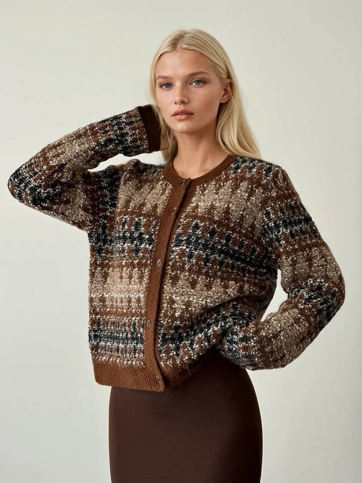 Jacquard Knit Cardigan for wholesale by Anaz