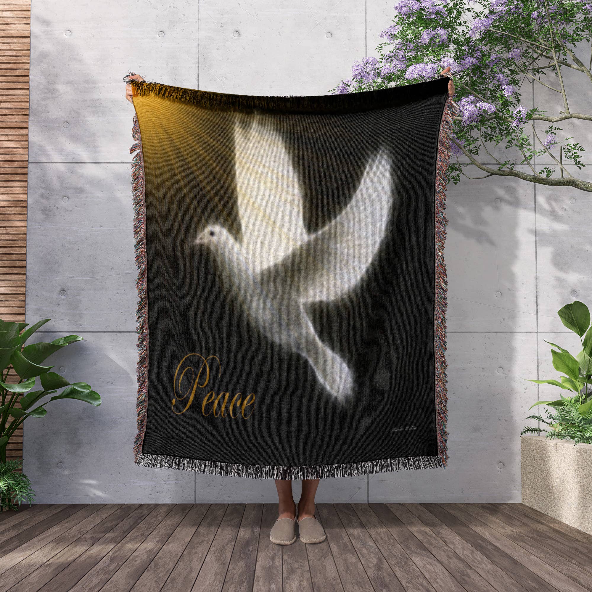 3dRose - Wholesale Throw Blanket - 3dRose, Peace Dove - Black - White -Gold - Bird Art, Blanket2