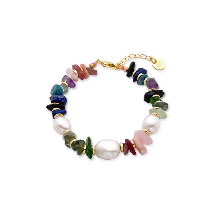 Pulsera aus mehrfarbigem Naturstein, veredelt mit 18K Gelbgold - Kasyo für den Großhandel von Luxenter