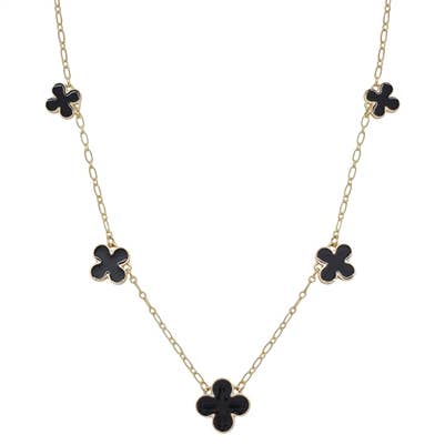 Collana con trifoglio smaltato nero su catena in oro 40,6 cm - 45,6 cm per la vendita all'ingrosso da parte di What's Hot