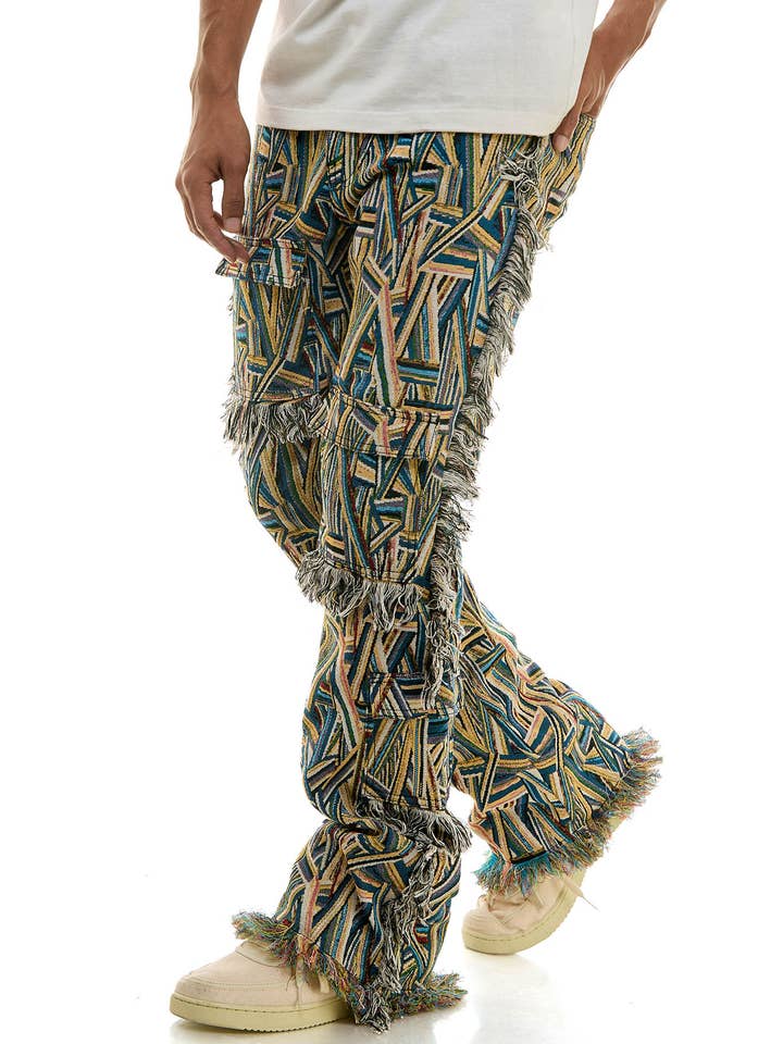 Blue TAPESTRY CARGO PANTS for wholesale on Faire