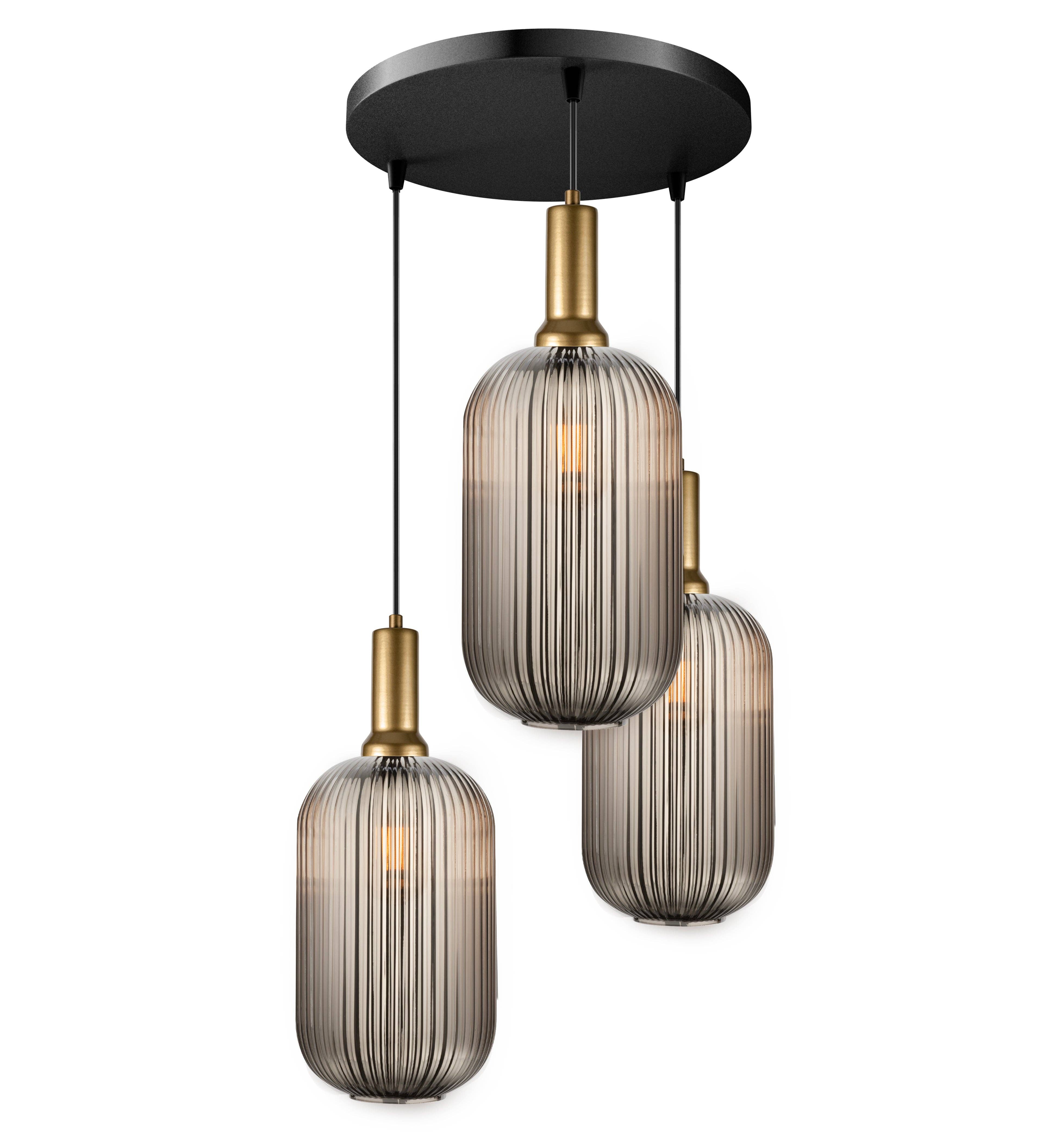 Eclipse Lighting - Wholesale Chandelier/Hanging Light - XL Amber Ribbed Glass Multi Pendant Light for Stairs, Mid-Century Modern Custom made Chandelier Light for Architects and Interior Designers13