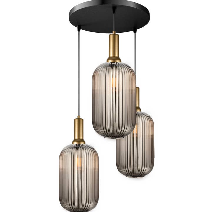 Eclipse Lighting - Wholesale Chandelier/Hanging Light - XL Amber Ribbed Glass Multi Pendant Light for Stairs, Mid-Century Modern Custom made Chandelier Light for Architects and Interior Designers13