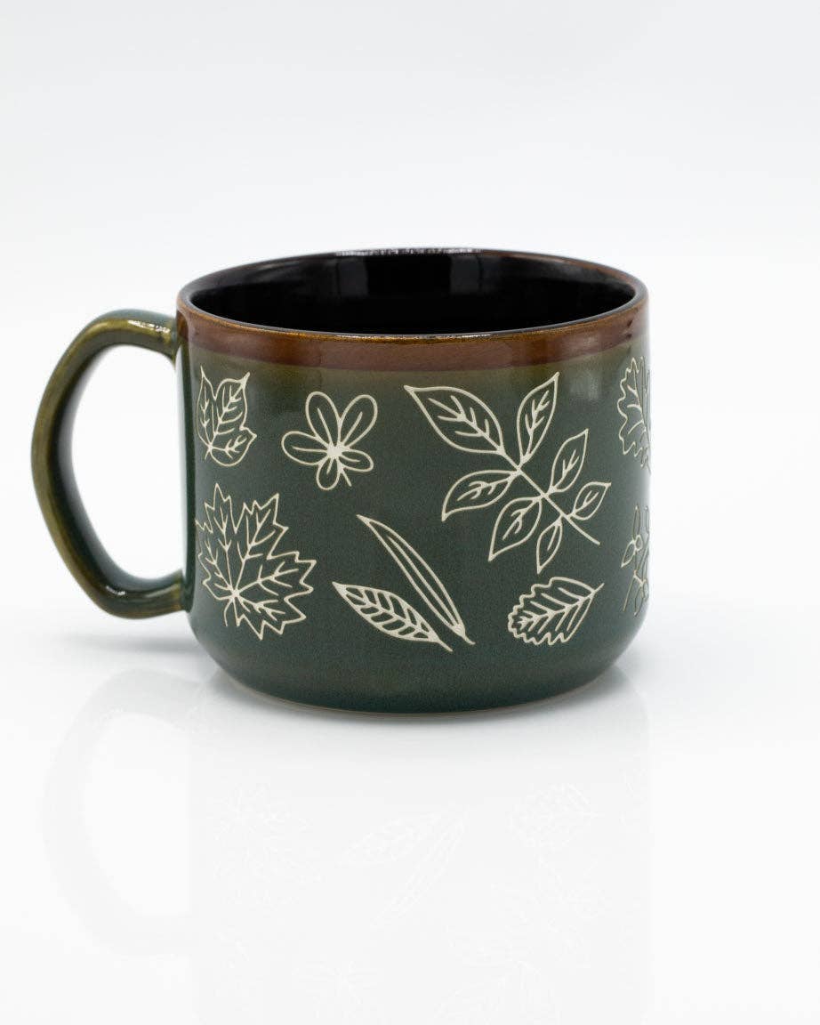 Cognitive Surplus EU - Wholesale Coffee Mug - Pressed Leaves Hand Carved 430 mL Ceramic Mug (Case of 4)1