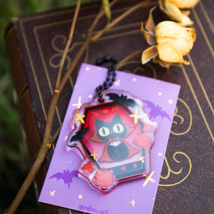 MikouArt - Vendita all'ingrosso Portachiavi - Donna - Portachiavi in resina epossidica acrilica Tamagotchi Gatto Vampiro, ciondolo per telefono, regalo per amanti dei gatti, regalo per lei, arte originale di Mikou4