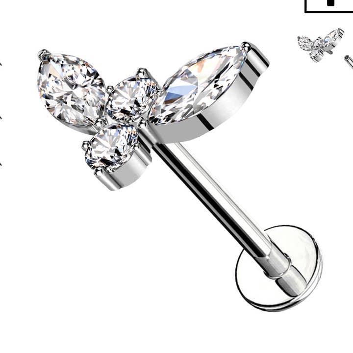 Labret Titanium Butterfly-Shaped Piercing with Crystals for wholesale by Awaken