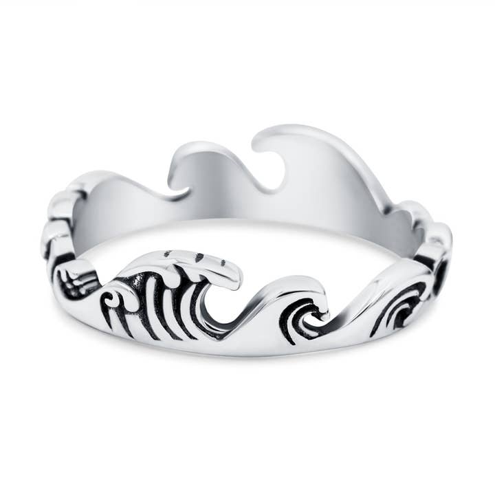 Ocean Waves Band Oxidized Thumb Ring (5mm) for wholesale by Blue Apple Imports
