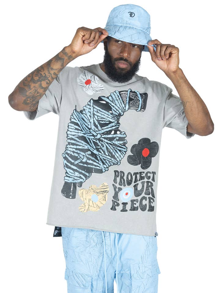 F164 Protect Your Piece Tee - Oat Gray for wholesale by Makobi