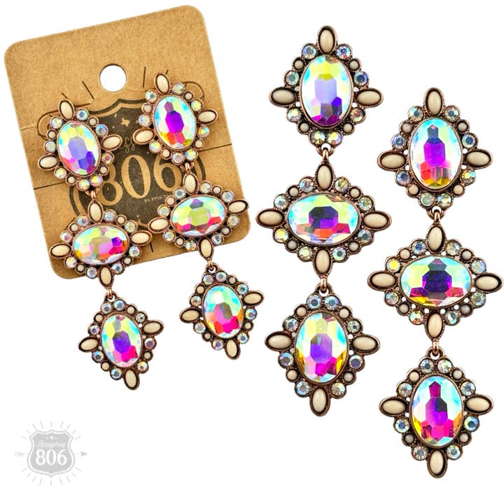 Pink Panache Brands - Wholesale Dangle Earrings - Western triple oval rhinestone earring