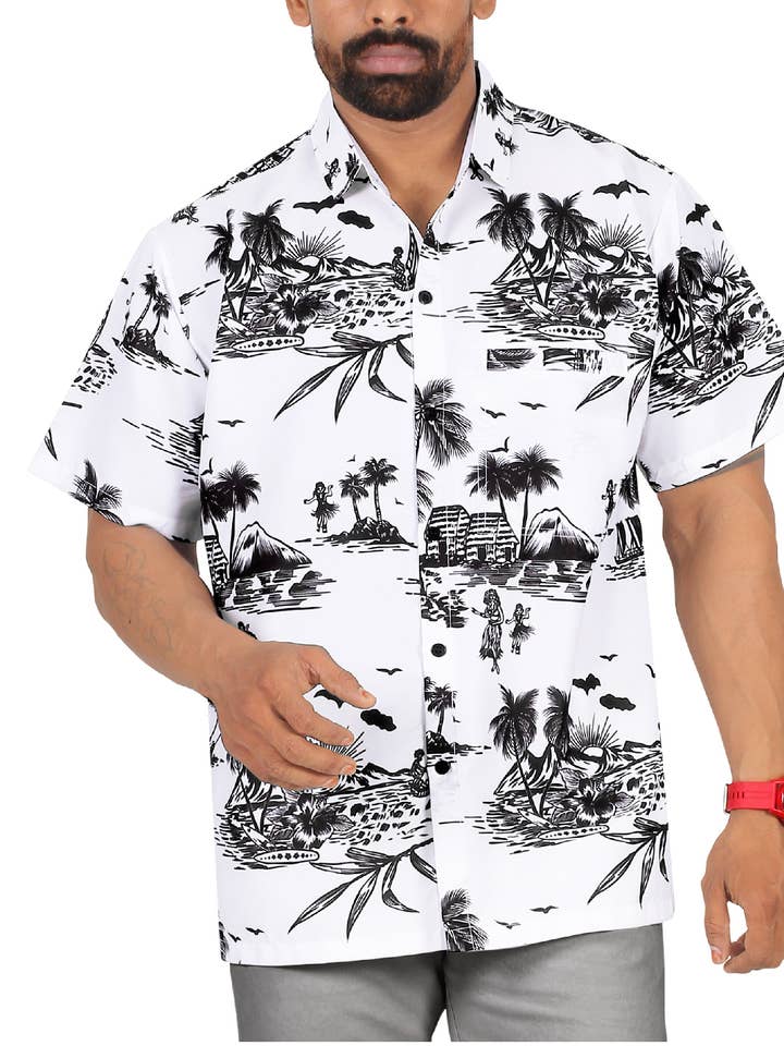 Chemise de plage pour homme La Leela Île tropicale, Blanc P00025 pour la vente par LA LEELA \ HAPPY BAY