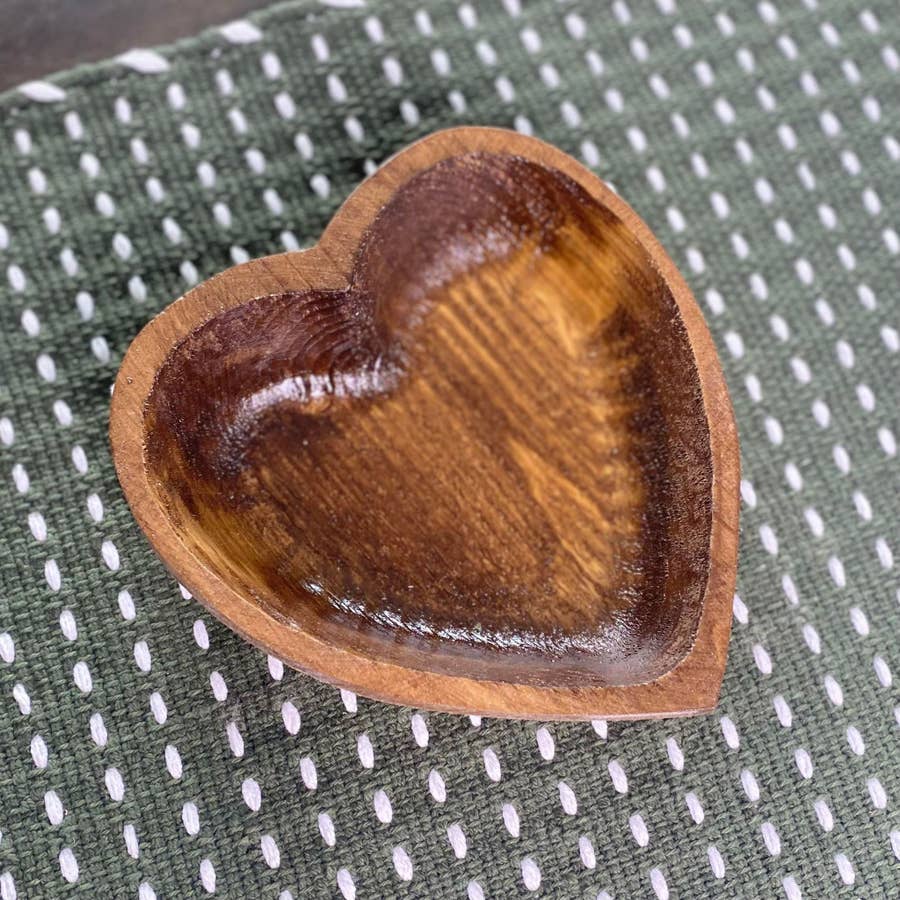 Small Heart Shaped Wooden Dough Bowl