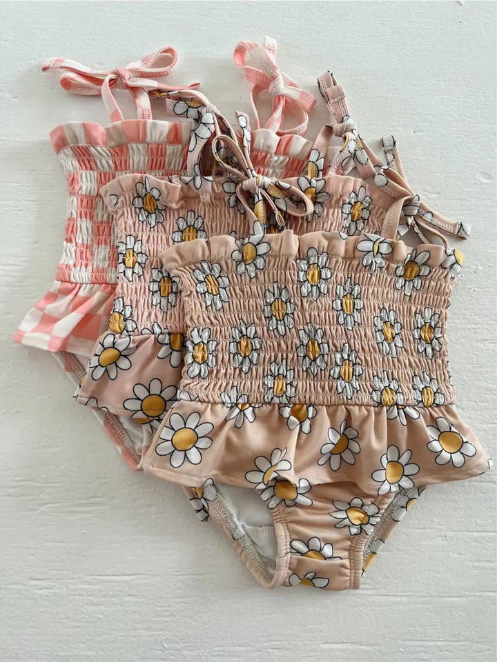 SIIX Collection - Wholesale One Piece Swimsuit - Kids - Strawberry Shortcake Checkerboard / Soleil Swimsuit / UPF 50