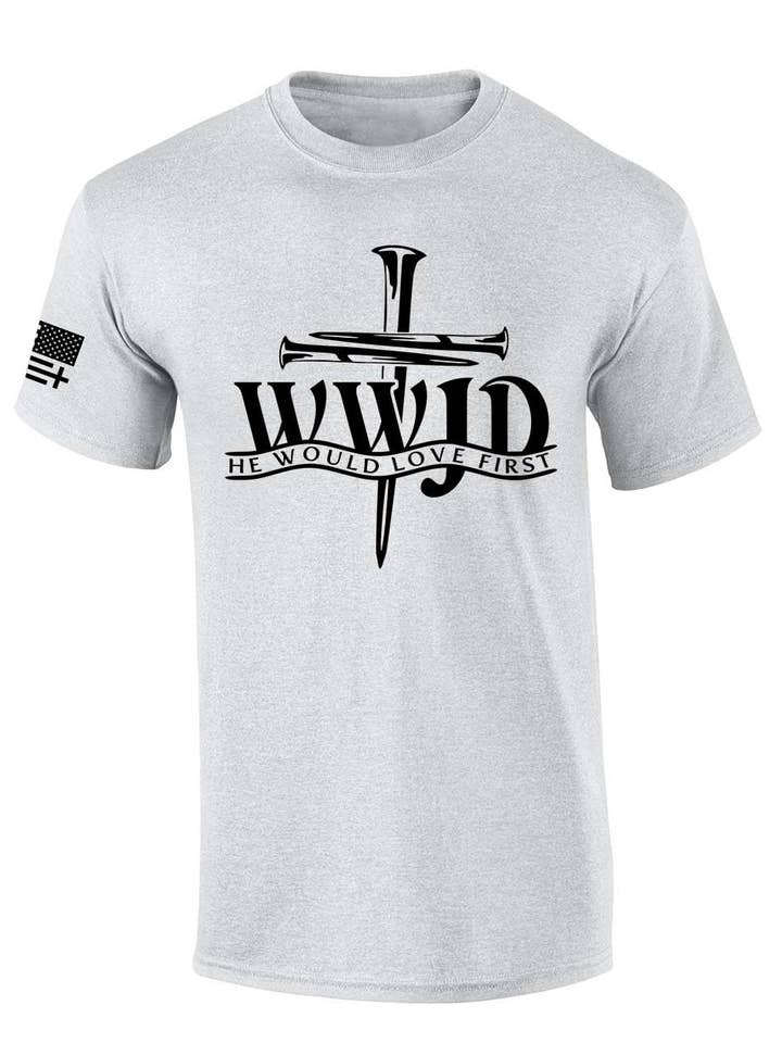 T-WWJD Nail Cros? Love SS T-Shirt for wholesale by Trenz Shirt Company