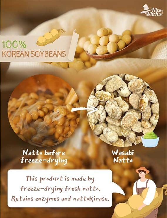 KPurity - Wholesale Puffed Snack - [160g / 5.64oz] Freeze Dried Natto Beans Snack Wasabi Flavor 20g ( 8 Packs), Fermented Soybean Snack 와사비맛 낫또 과자6
