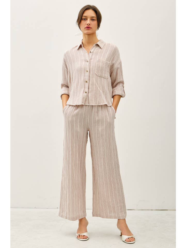 Be Cool - Wholesale Button Down Shirt - Women's - STRIPED, COTTON GAUZE BUTTON UP TOP