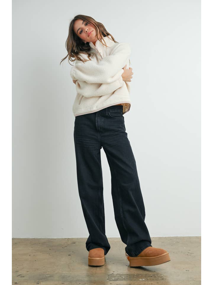 BUTTERMELON - Wholesale Fleece - Women's - FLEECE BUTTON FRONT SIDE POCKET LONG SLEEVE TOP - BMT7152