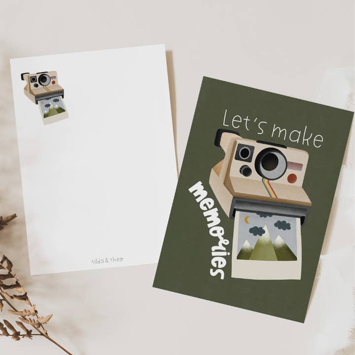 Tilda&Theo - Wholesale Postcard - Polaroid Camera Adventure Postcard - “Let's Make Memories”1