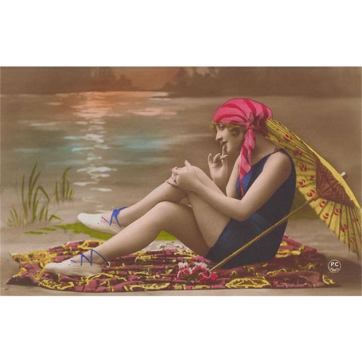 Found Image Press - Wholesale Stationery/notecard set - Greeting Card FE-123 Bathing Beauty with Parasol