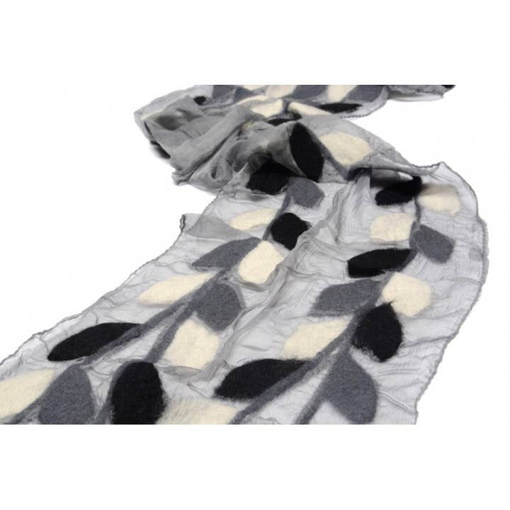 Grey Leaves Felted Chiffon Scarves for wholesale by BNB Crafts Inc.