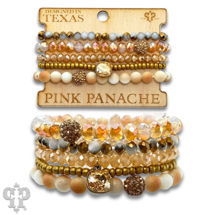 Pink Panache Brands - Wholesale Jewelry Set - Five strand stone and crystal bead bracelet set, Austrian crystal6